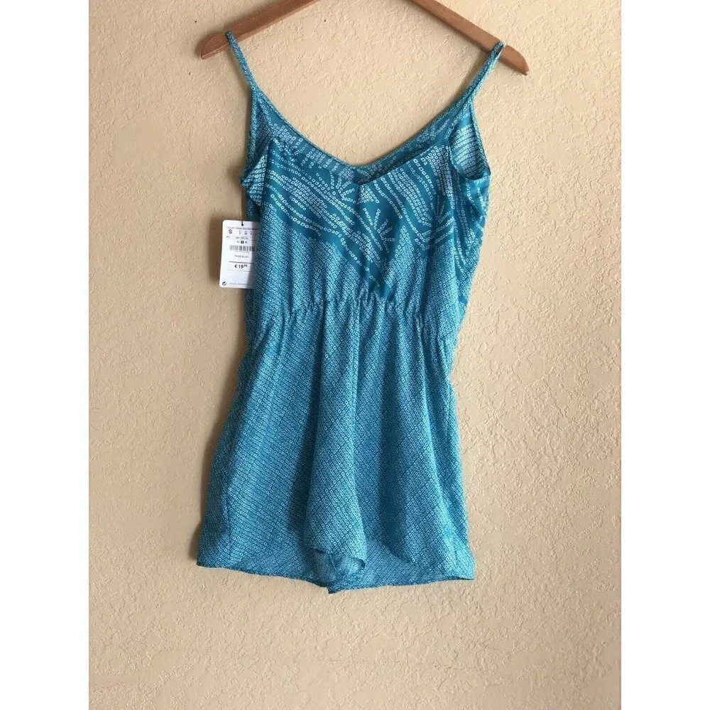 Zara Women Green Printed Casual Lightweight Strappy Romper Size S - Picture 6 of 8